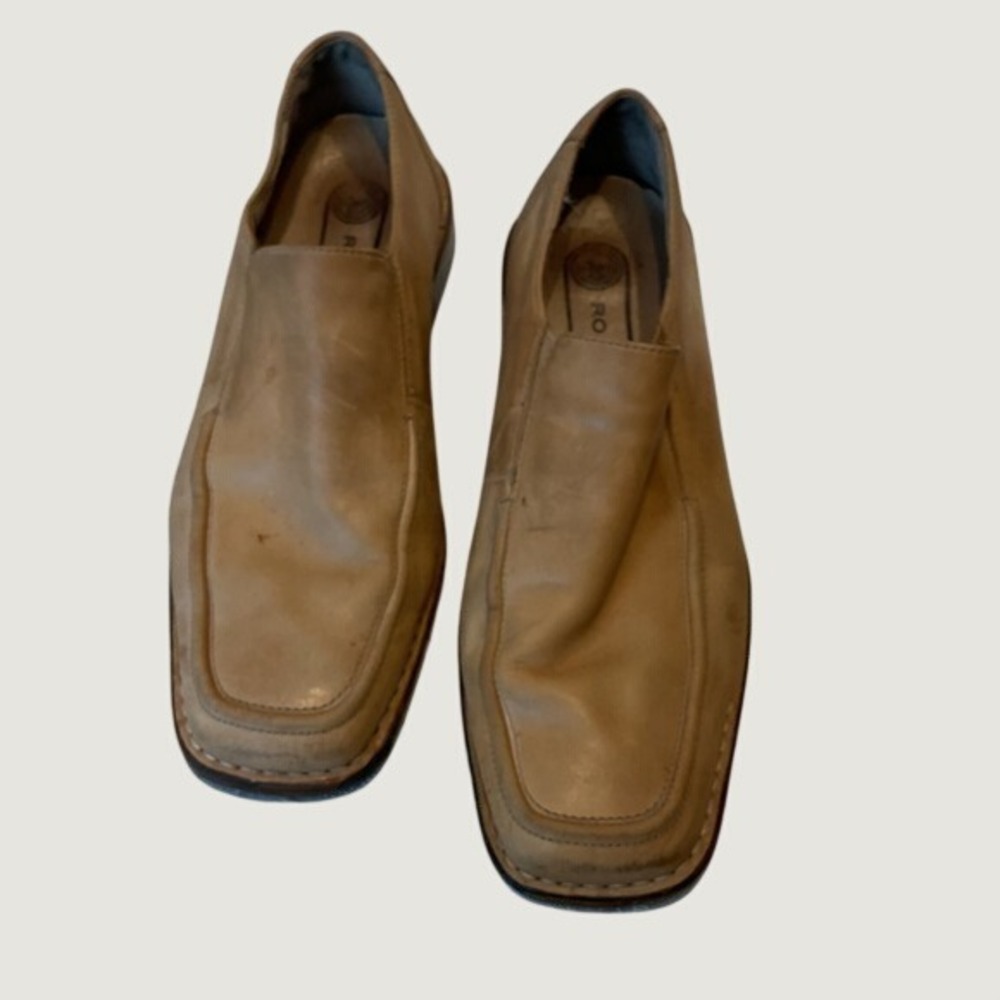 Rockport Loafers Mens Tan Good Square Toe Leather Slip On Dress Shoes